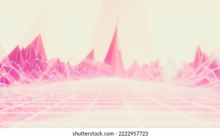 Retro Sci-fi Wireframe Landscape. 3D Rendering.