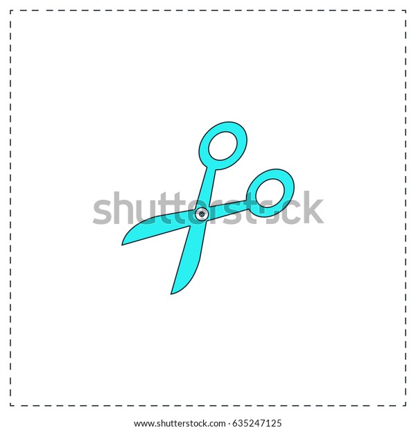 Retro scissors. Blue\
simple pictogram with black stroke on white background. Flat icon\
illustration