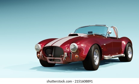 Retro style 3D classic car illustration isolated on blue background