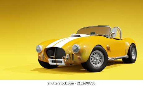 Retro Style 3D Classic Car Illustration Isolated On Yellow Background