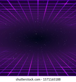 Retro style background. Laser rays purpur color. Cosmic or universe infinity. illustration 