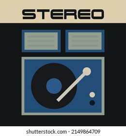 Retro Style Banner Design Of A Vintage Stereo System, Vinyl Record Player, Simple Minimalist Flat Illustration, Music Application Icon