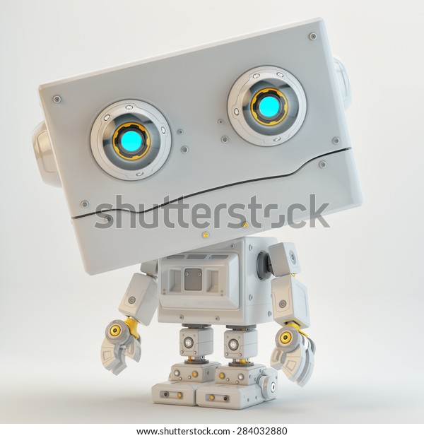 レトロなスタイルの四角い頭付きロボットおもちゃ かわいい小さなロボットおもちゃ のイラスト素材
