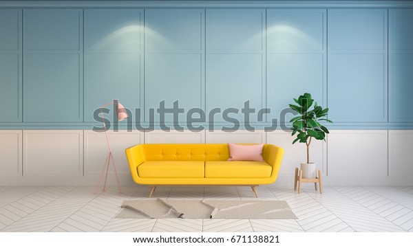 Retro Und Sommer Wohnzimmerstil Gelbes Sofa Stockillustration