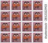 Retro Sunset Full Frilled Lizard Chlamydosaurus Kingii Seamless Storybook Pattern