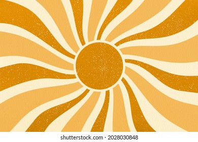 Retro Swirl Sun Groovy Banner Background. Abstract Grunge Sunburst Ray.