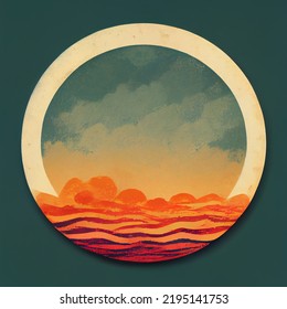 Retro Synthwave Circle Sunset Logo