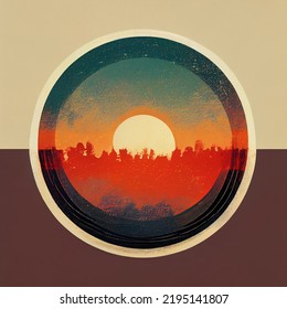 Retro Synthwave Circle Sunset Logo