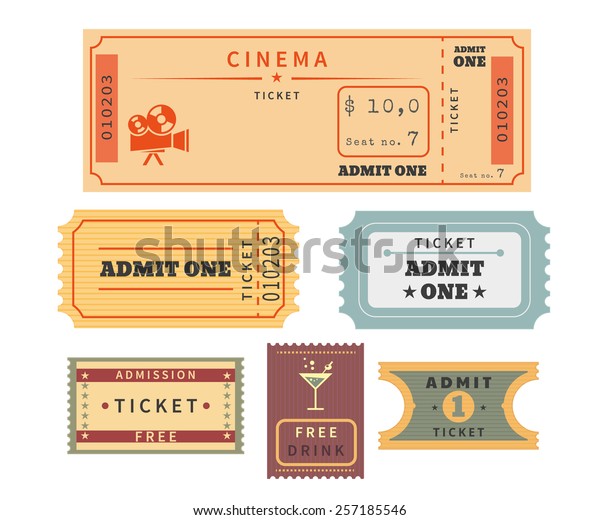 retro tickets set template cinema other stock illustration 257185546
