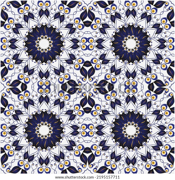 Retro Tile patterns (evil eye pattern) Modern Ceramics - Wallpaper - Digital printing - textile products.( Textured paper effect applied)