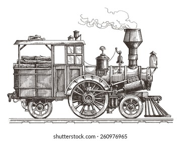 Retro Train On A White Background. Sketch