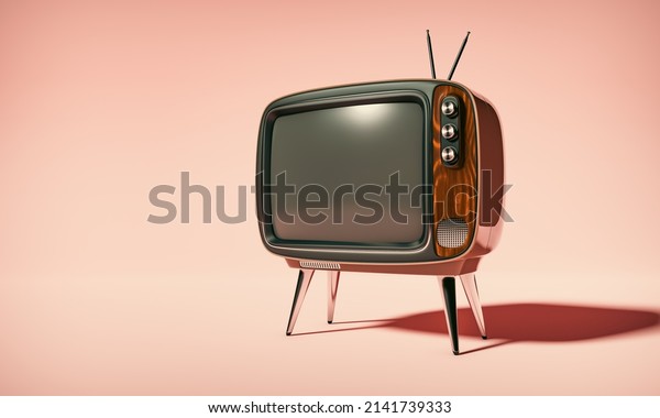 Retro TV blank screen template. Mockup on pink\
background - 3d\
rendering