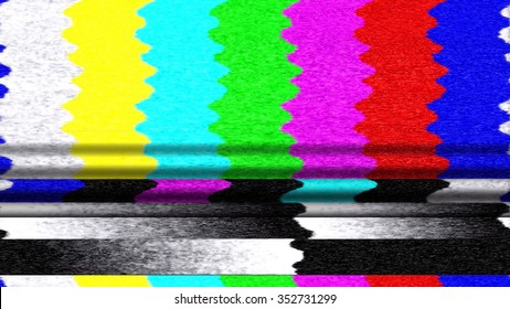 Retro TV Color Bars Malfunction With TV Snow And Pixelation.