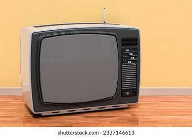 Retro TV set in room near wall, 3D rendering - Shutterstock ID 2337146613