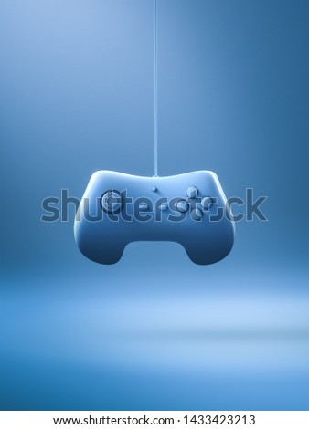 Retro video game controller on a blue background / 3D render, Illustration