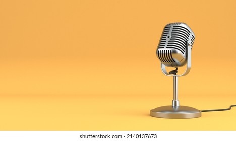 Retro vintage microphone 3D rendering illustration isolated on yellow background - Powered by Shutterstock