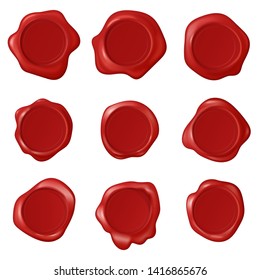 Retro vintage seal wax stamps set. Collection of realistic stamp wax. Red stamp labels to certificate.