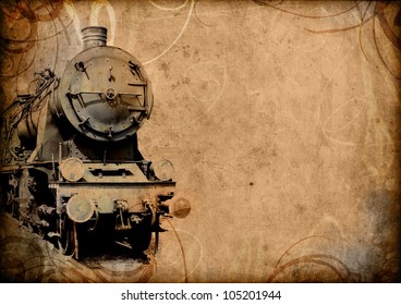 Retro Vintage Technology, Old Train, Grunge Background Illustration