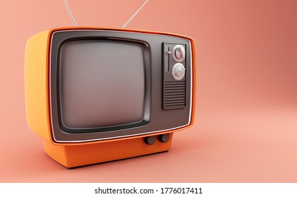 Retro Vintage Tv On Pink Background. 3D Illustration.