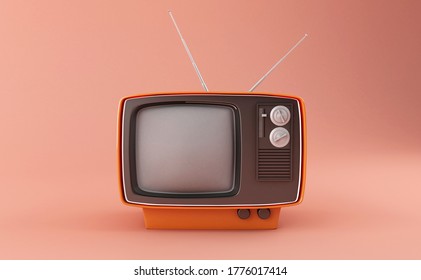 Retro Vintage Tv On Pink Background. 3D Illustration.