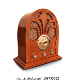 Retro Vintage Wood Radio On A White Background