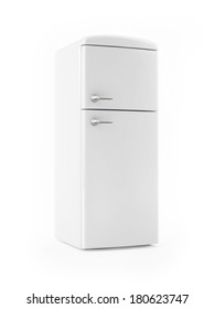 Retro White Refrigerator on White background