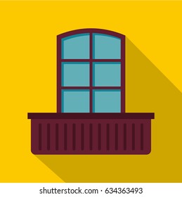 Retro window and flowerbox icon. Flat illustration of retro window and flowerbox  icon for web