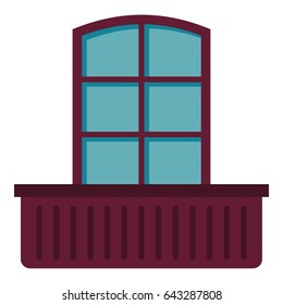 Retro window and flowerbox icon flat isolated on white background  illustration