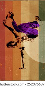 Retro-style background featuring an artistic dancer, with a photo edited to create a vibrant, creative look. The image combines vintage elements and dynamic movement.