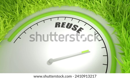 Reuse value measuring device with arrow and scale. Green grass. 3D render. 3D Illustration