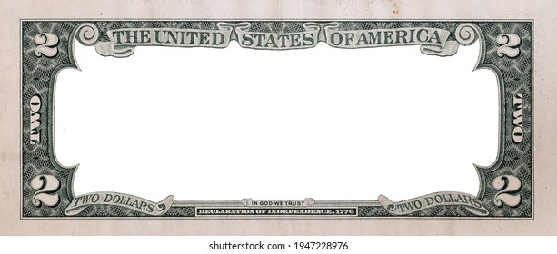 Reverse of 2 US dollar banknote with empty middle area for design purpose