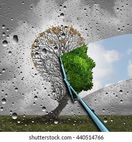 Reverse Aging Process And Make Young Again Medical Concept Or Plastic Surgery Symbol As A Wiper Wiping Old Tree To A Healthy Human Head As A Medical Icon Of Renewal With 3D Illustration Elements.