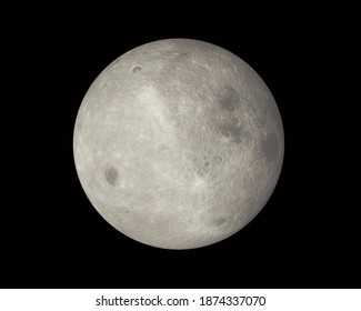 The reverse side of the moon. Full moon on dark night sky background, with craters and surface details visible, map provided by nasa. 3d illustration