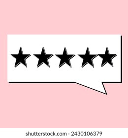 Review rating bubble flat png illustration, customer reviews stars rate isolated on pink transparent background. Hd