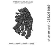 Revillagigedo Island in the The Coastal Waters of Southeast Alaska and British Columbia, belonging to United States, isolated on a bilevel elevation map, with distance scale