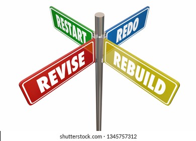 Revise Rebuild Restart Redo Road Signs 3d Illustration