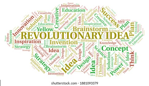 Revolutionary Idea Typography Word Cloud Create With The Text Only.