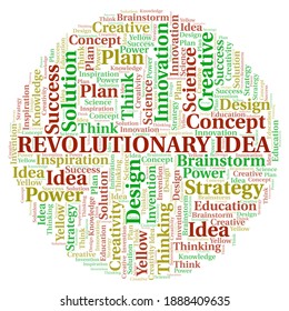 Revolutionary Idea Typography Word Cloud Create With Text Only. 