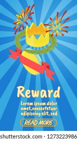 Reward Concept Banner. Isometric Banner Of Reward Comics Concept For Web, Giftcard And Postcard