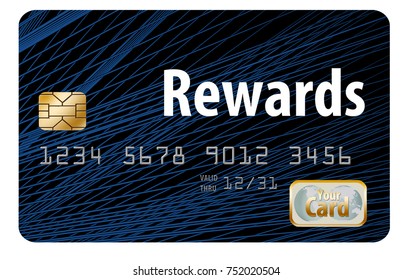 A Rewards Credit Card Is Isolated On A White Background. Goes With Idea Of Credit Card Points, Miles And Other Rewards.