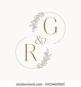 RG Logo initials wedding monogram logo design in simple brown circle leaf frame