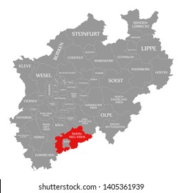 Rhein Sieg Kreis Red Highlighted In Map Of North Rhine Westphalia DE