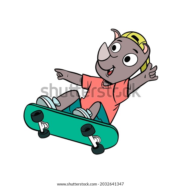 Rhino\
skateboarding illustration sport\
cartoon