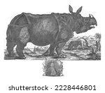 The Rhinoceros Clara, 1741, H. Oster, after Anton August Beck, after Johann Friedrich Schmidt, 1747 The Rhinoceros Clara Standing in Front of a Landscape, 1741.