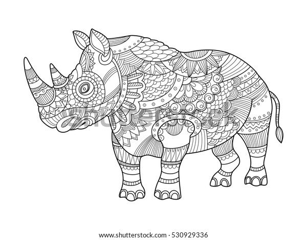 Rhinoceros Coloring Book Adults Raster Illustration Stock Illustration ...