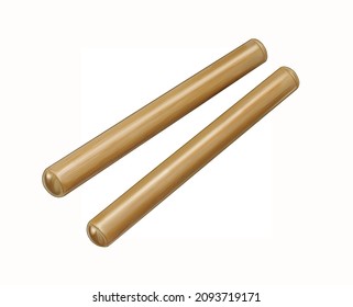 Rhythm Sticks Wooden, Classic Claves Percussion Instrument, Realistic Drawing, Isolated Image On White Background