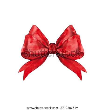 Ribbon, bow, cute pattern, red color, hand-painted watercolor vintage