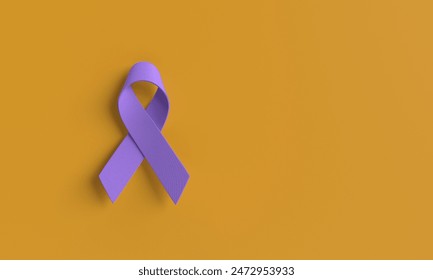 Ribbon bow purple violet color orange yellow background copy space symbol decoration ornament breast cancer awareness campaign october survivor fight female girl lady woman support disease.3d render - Powered by Shutterstock