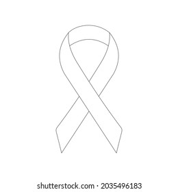 Ribbon Linear Icon On A White Background. Thin Black Line Customizable Illustration. International Symbol Of Organizations Supporting The Breast Cancer Program. 