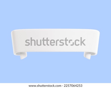 Ribbon text banner 3d render - white glossy rolled double tape for sale or promotion message. Title box for discount or congratulation concept. Empty curled headline label or strip. 3D Illustration